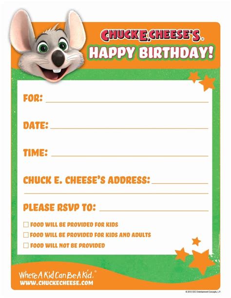 Free Printable Chuck E Cheese Invitations
